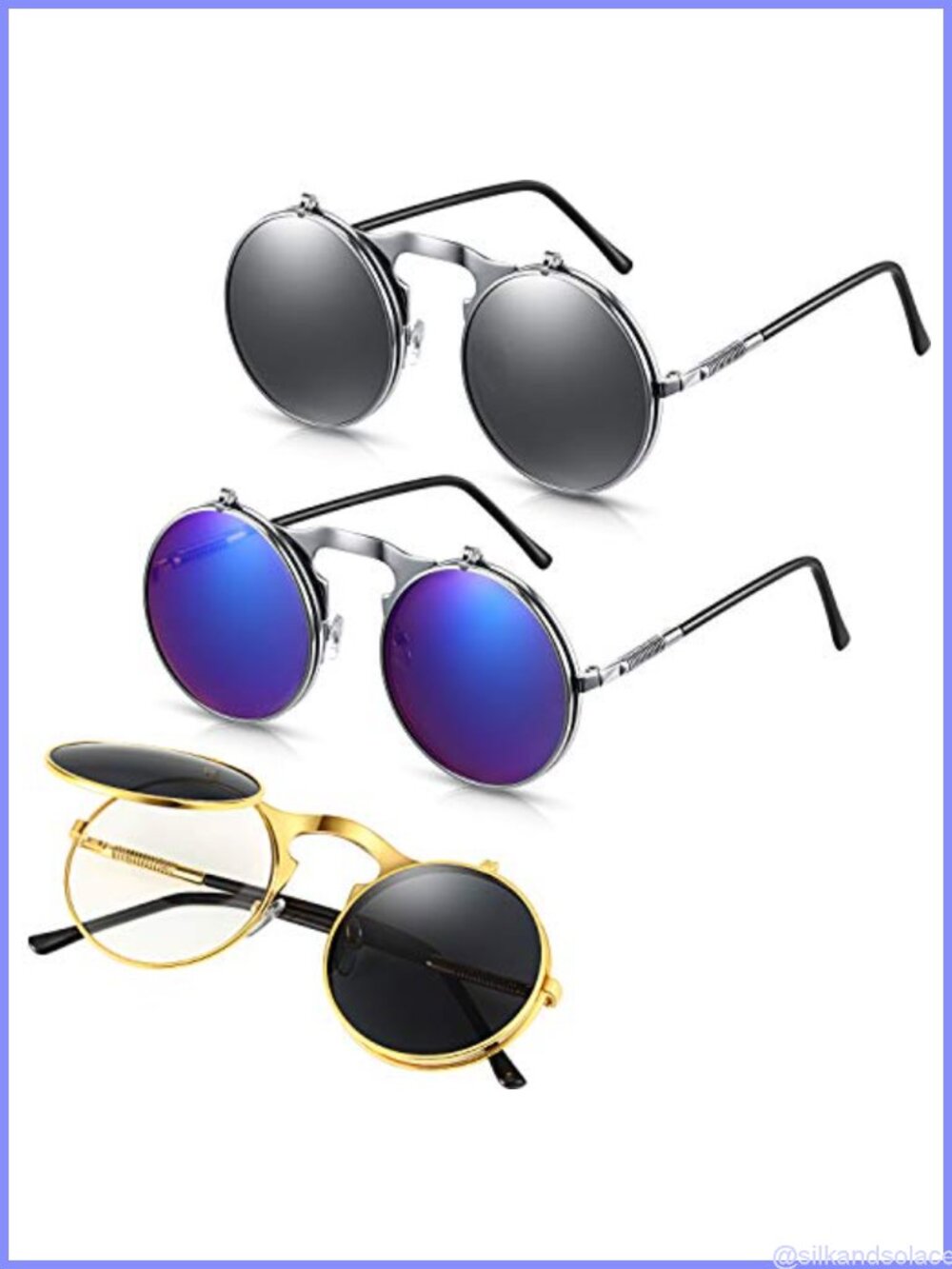 Round Flip Up Steampunk Sunglasses Metal Frame Retro 90s Eyewear Unisex
